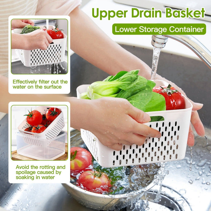 5Pcs Fruit Vegetable Containers with Removable Drain Basket Leakproof Lid Stackable Food Storage Image 4