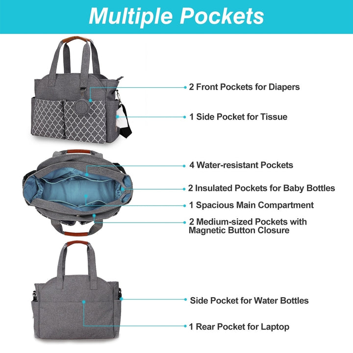 Baby Nappy Diaper Bag Multifunctional Diaper Changing Tote Bag with Adjustable Messenger Strap Pacifier Case Diaper Image 4