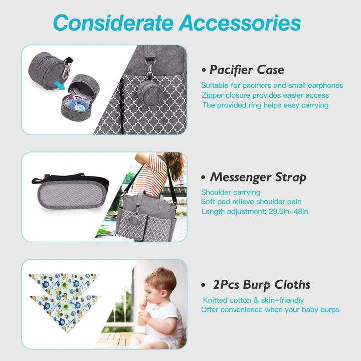 Baby Nappy Diaper Bag Multifunctional Diaper Changing Tote Bag with Adjustable Messenger Strap Pacifier Case Diaper Image 4