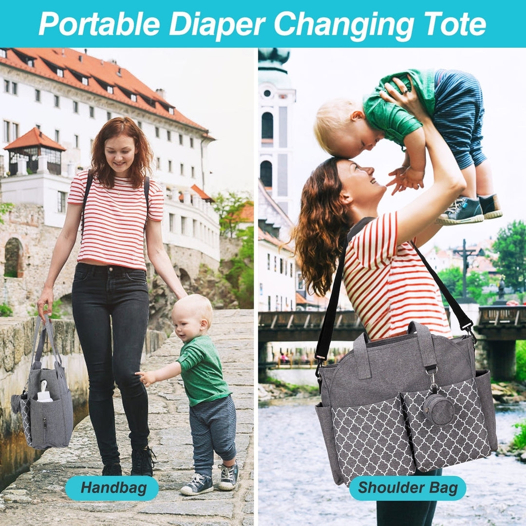 Baby Nappy Diaper Bag Multifunctional Diaper Changing Tote Bag with Adjustable Messenger Strap Pacifier Case Diaper Image 6