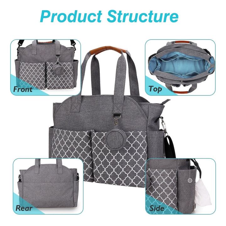 Baby Nappy Diaper Bag Multifunctional Diaper Changing Tote Bag with Adjustable Messenger Strap Pacifier Case Diaper Image 7