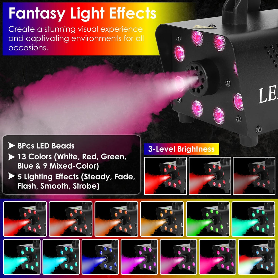 500W Fog Machine 2000CFM Colorful Smoke Machine with 8Pcs LEDs 5 Lighting Effects 3 Level Brightness Image 3