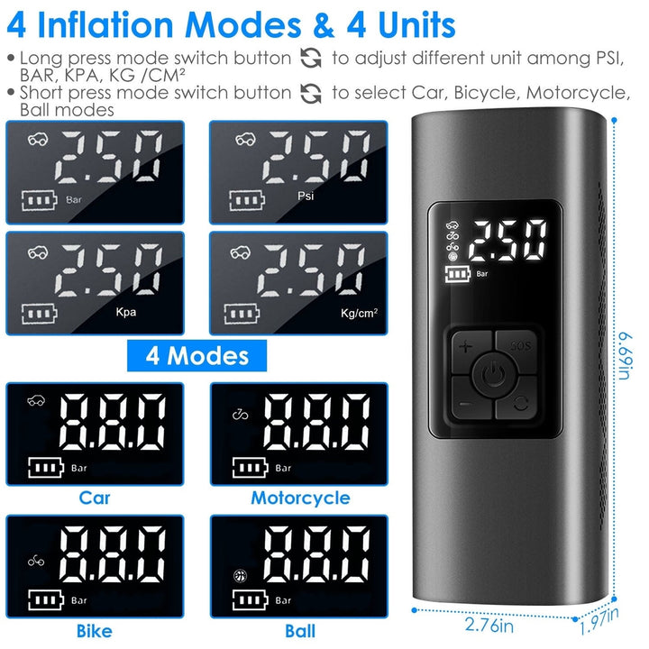 150PSI Cordless Car Tire Pump 6000mAh Rechargeable Tire Inflator Image 8