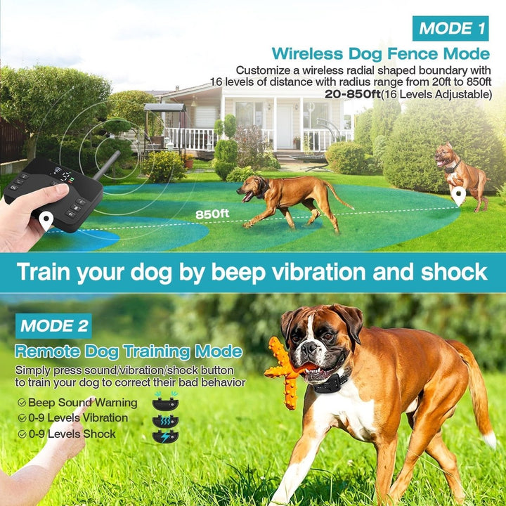 2 In 1 Wireless Electric Dog Fence Waterproof Pet Shock Boundary Containment System Electric Training Collar for Small Image 2