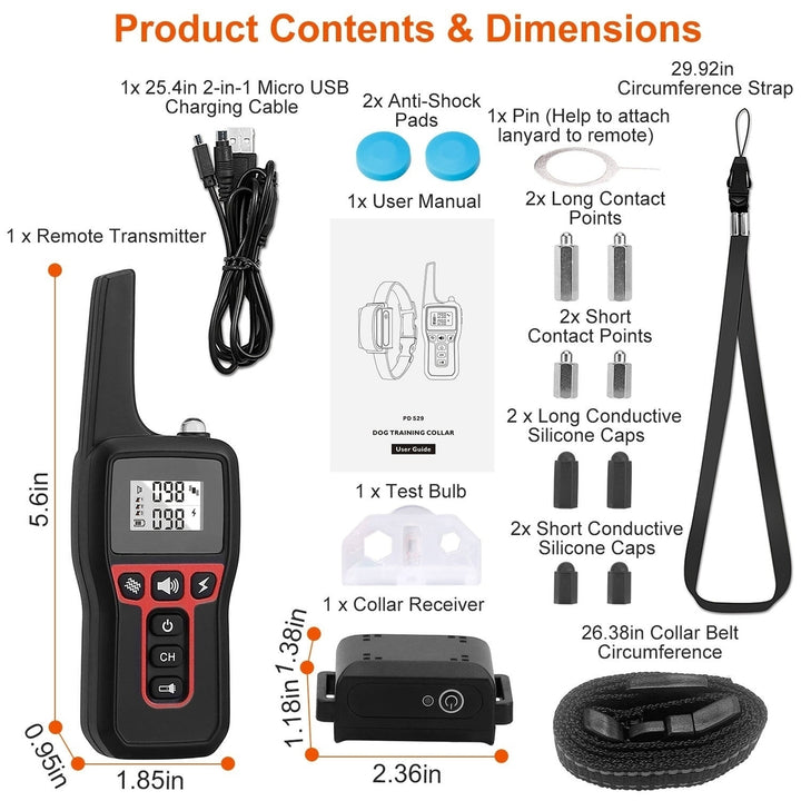 3280FT Dog Training Collar IP67 Waterproof Pet Beep Vibration Electric Shock Collar Image 11