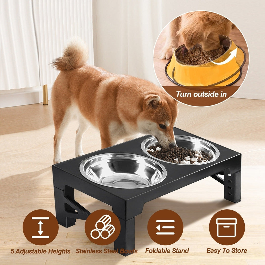 Dog Raised Bowls with 6 Adjustable Heights Stainless Steel Elevated Dog Bowls Foldable Double Bowl Dog Feeder for Small Image 2