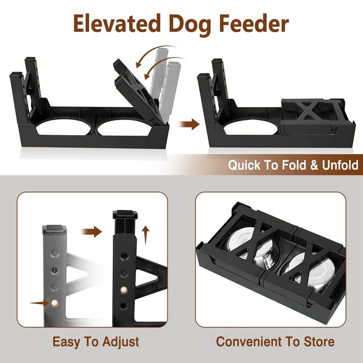 Dog Raised Bowls with 6 Adjustable Heights Stainless Steel Elevated Dog Bowls Foldable Double Bowl Dog Feeder for Small Image 4