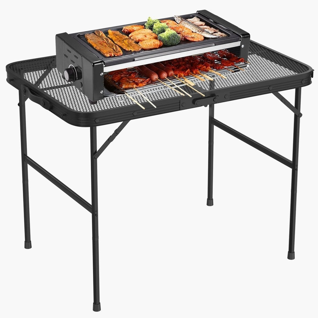 Foldable Camping Table Collapsible Picnic Aluminum Alloy Grill Stand 88LBS Max Load Height Adjustable BBQ Table Image 1