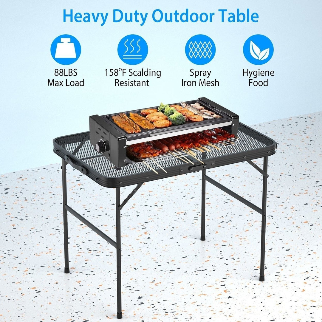 Foldable Camping Table Collapsible Picnic Aluminum Alloy Grill Stand 88LBS Max Load Height Adjustable BBQ Table Image 3