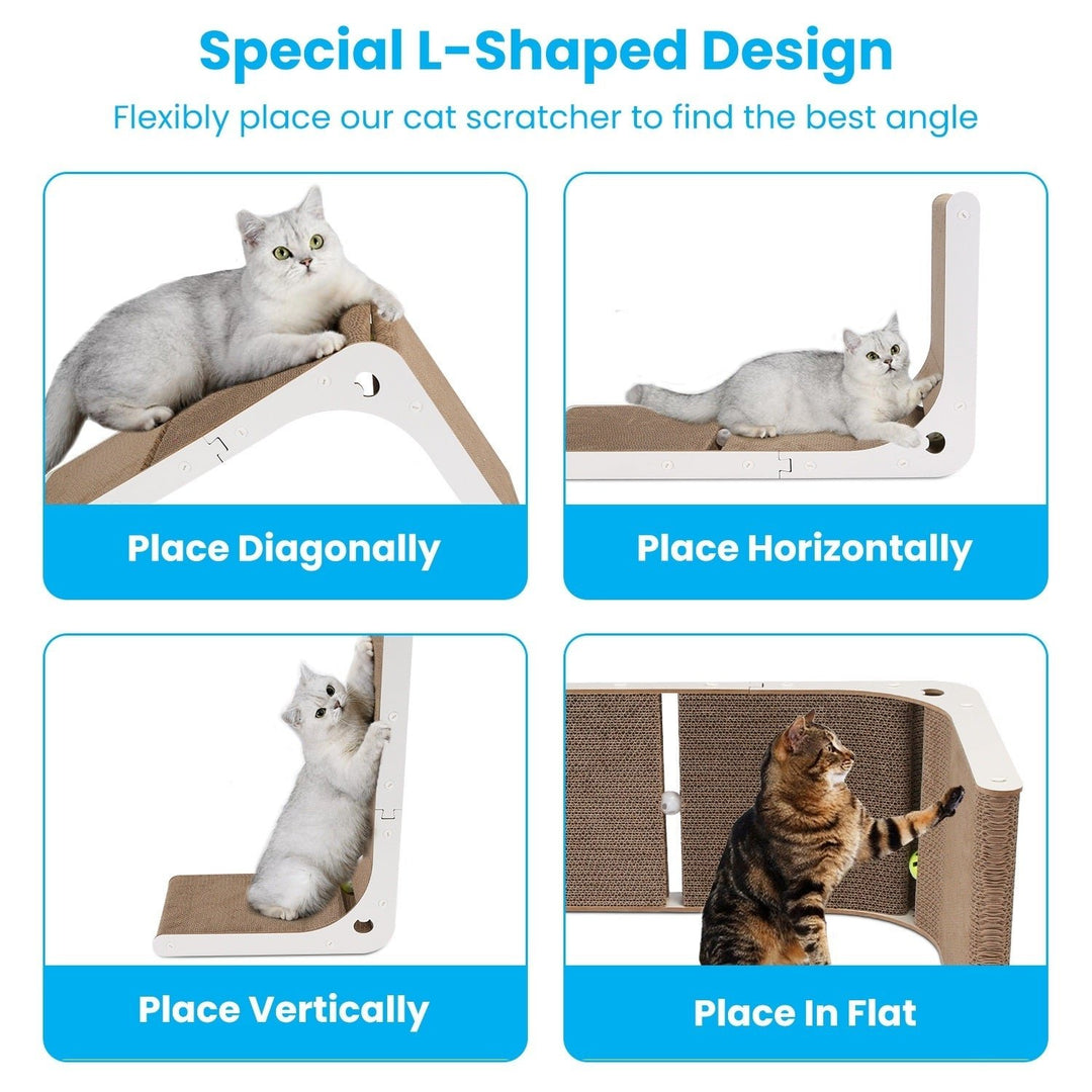 Indoor L Shaped Cat Scratcher with Cat Interactive Toy Cardboard 23.62in High Lounge Bed Image 4