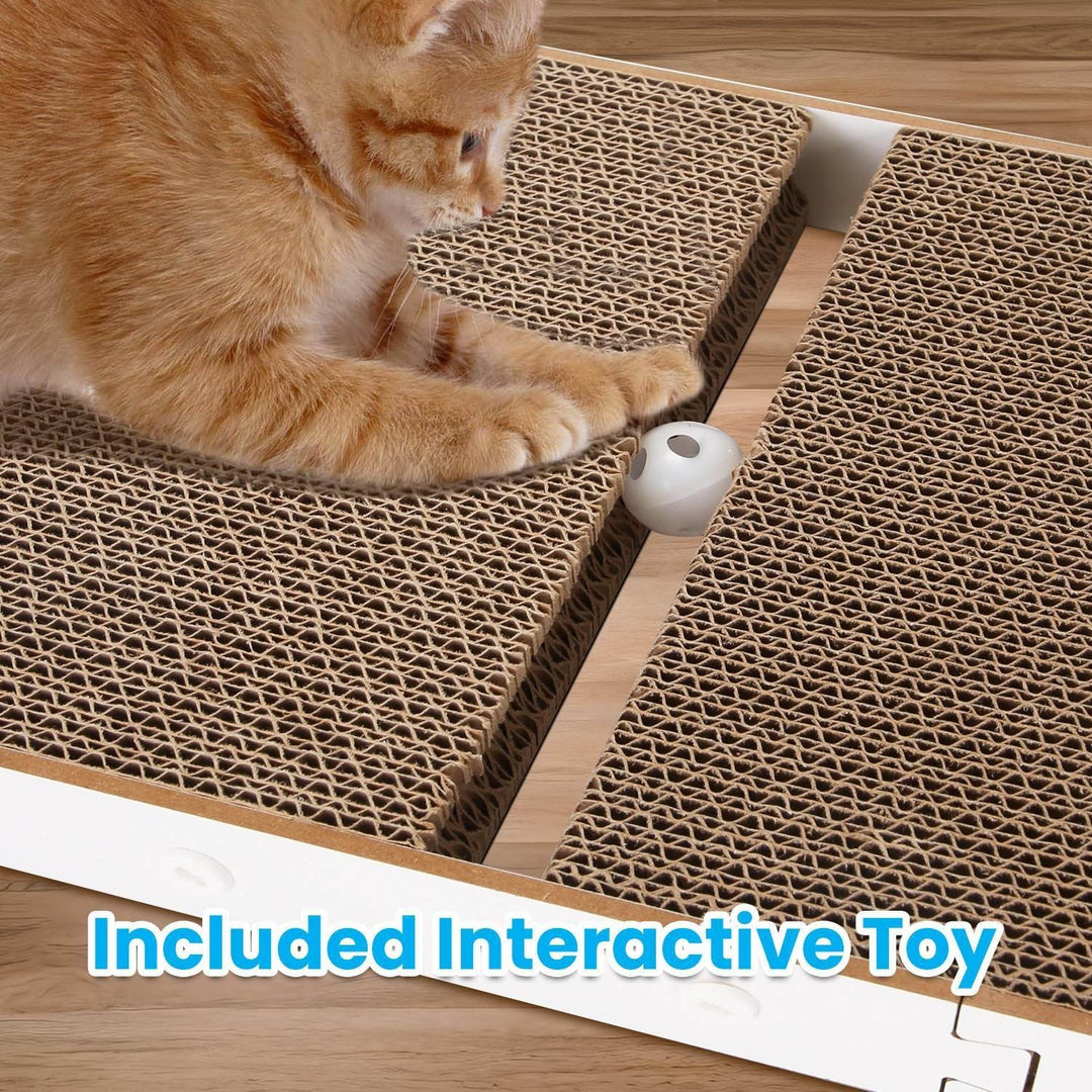 Indoor L Shaped Cat Scratcher with Cat Interactive Toy Cardboard 23.62in High Lounge Bed Image 6