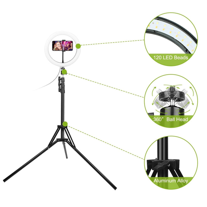 10in LED Selfie Ring Light Dimmable 120 LEDs Makeup Ring Lights with Adjustable Tripod Stand Cell Phone Holder USB Image 4