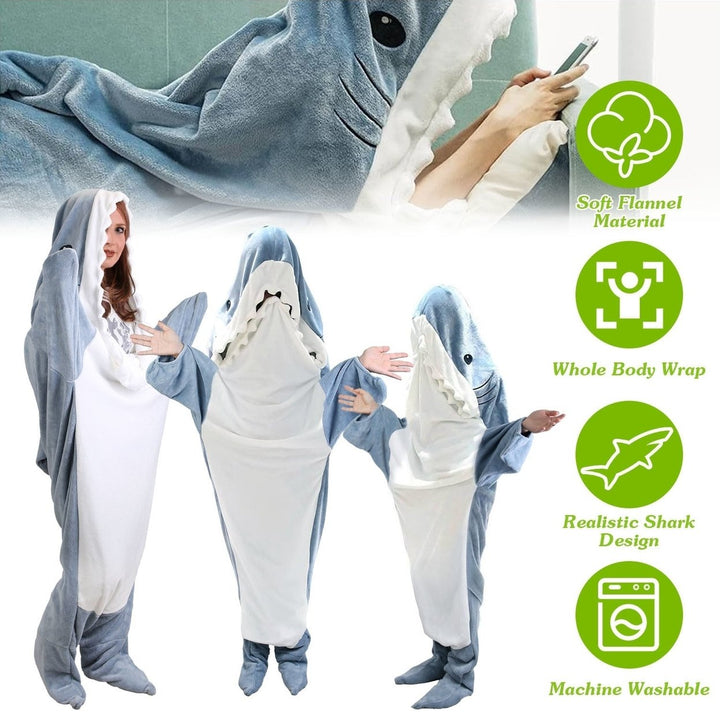 Wearable Shark Sleeping Bag Shark Soft Comfortable Flannel Blanket With Zipper Suitable For Adult Children Height 4.2FT Image 1