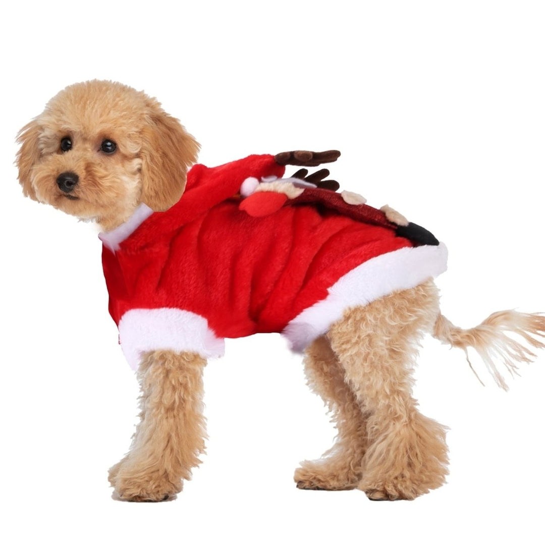 Pet Christmas Clothes Santa Claus Reindeer Antlers Costume Winter Outfit Year Coat Image 3