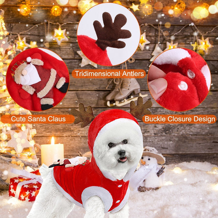 Pet Christmas Clothes Santa Claus Reindeer Antlers Costume Winter Outfit  Year Coat Image 7