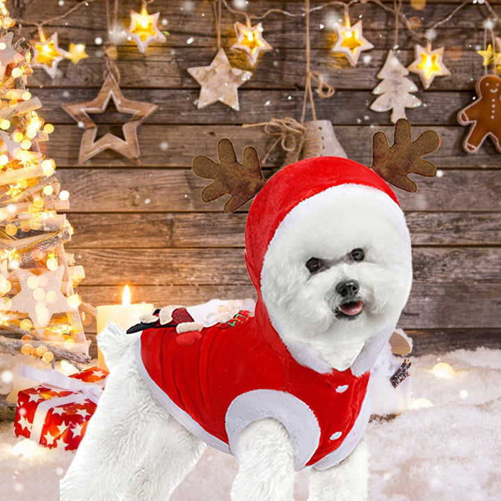 Pet Christmas Clothes Santa Claus Reindeer Antlers Costume Winter Outfit  Year Coat Image 9