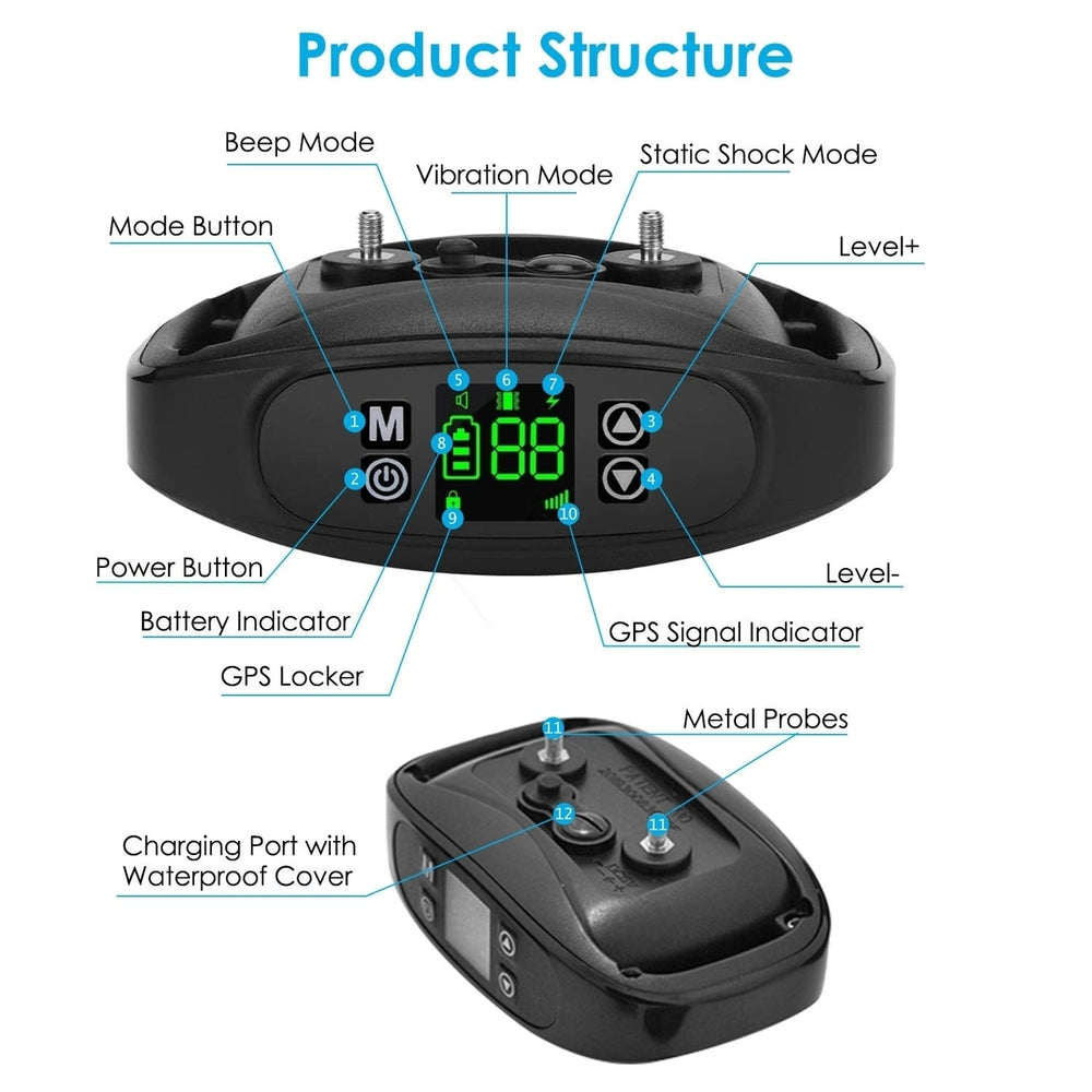 Wireless GPS Dog Fence Rechargeable IPX7 Waterproof Electric Dog Collar 98 to 3280FT Radius Pet Containment System Image 2