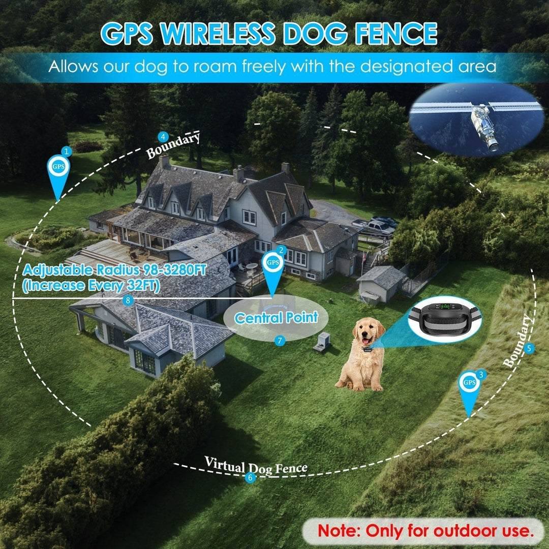 Wireless GPS Dog Fence Rechargeable IPX7 Waterproof Electric Dog Collar 98 to 3280FT Radius Pet Containment System Image 3