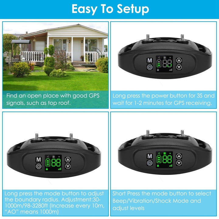 Wireless GPS Dog Fence Rechargeable IPX7 Waterproof Electric Dog Collar 98 to 3280FT Radius Pet Containment System Image 8