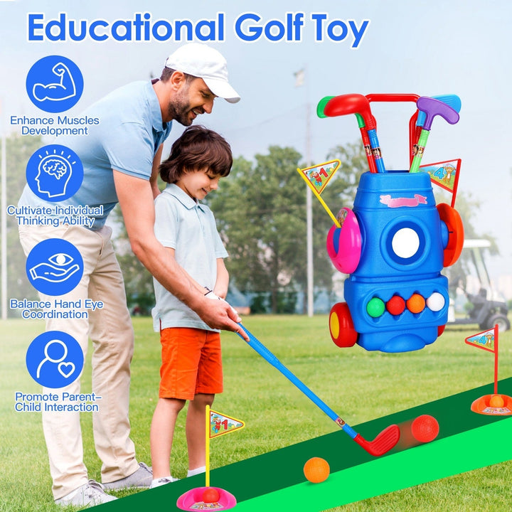 Toddler Golf Set with 4 Balls 4 Clubs 2 Holes 2 Flags Golf Cart Indoor Outdoor Golf Image 2