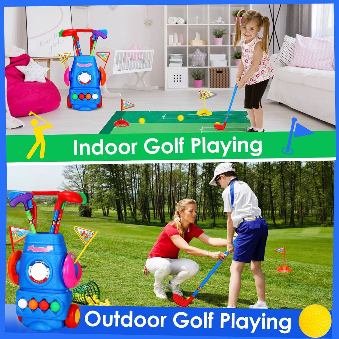 Toddler Golf Set with 4 Balls 4 Clubs 2 Holes 2 Flags Golf Cart Indoor Outdoor Golf Image 3