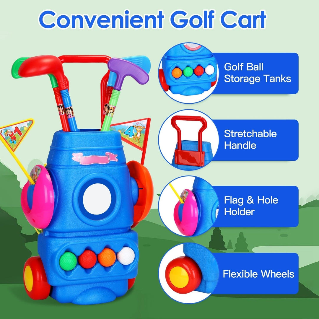 Toddler Golf Set with 4 Balls 4 Clubs 2 Holes 2 Flags Golf Cart Indoor Outdoor Golf Image 4