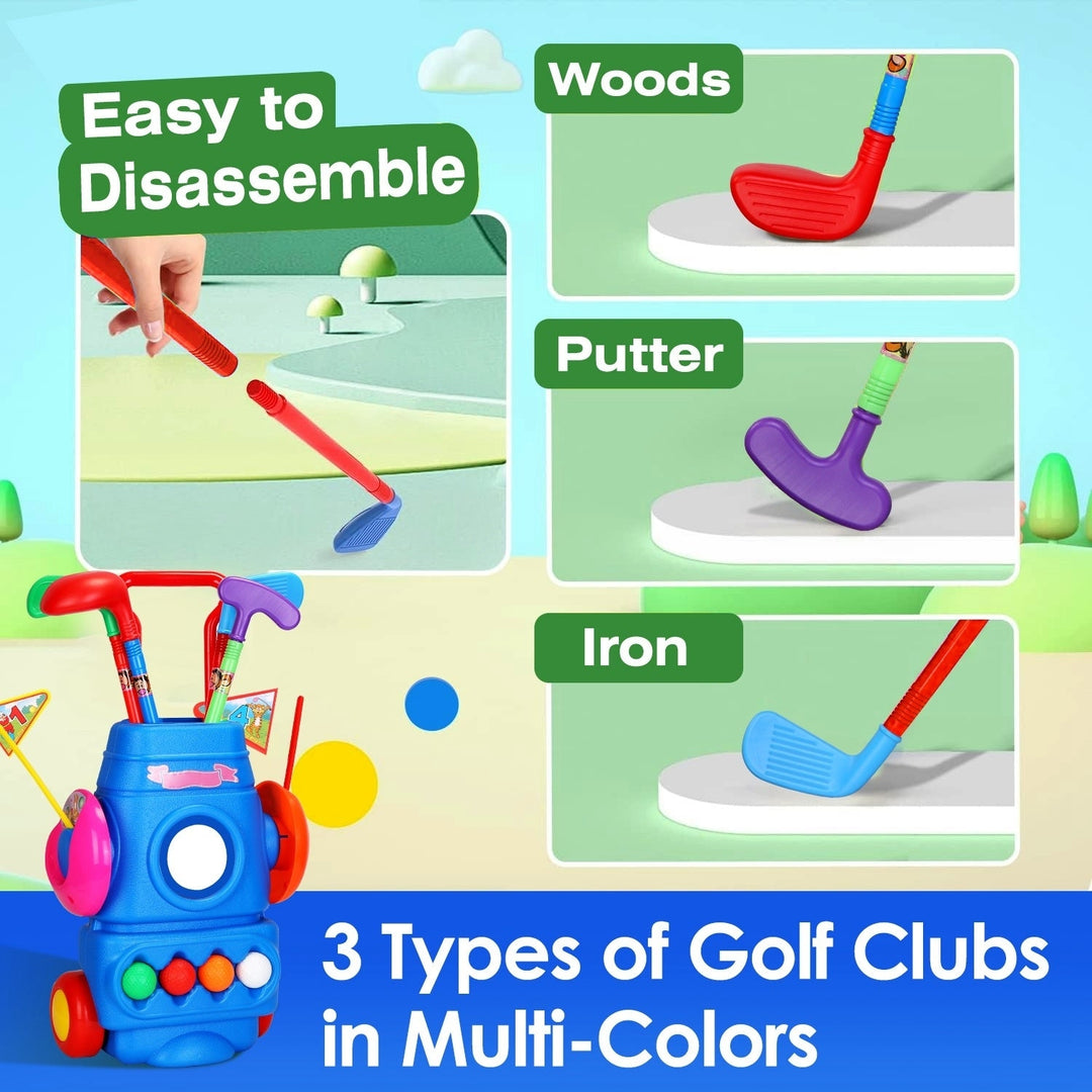 Toddler Golf Set with 4 Balls 4 Clubs 2 Holes 2 Flags Golf Cart Indoor Outdoor Golf Image 4