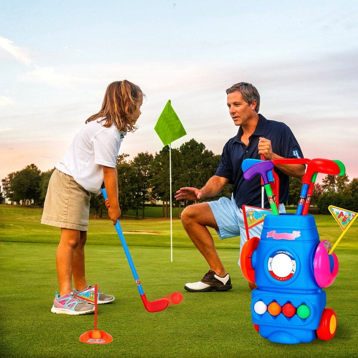 Toddler Golf Set with 4 Balls 4 Clubs 2 Holes 2 Flags Golf Cart Indoor Outdoor Golf Image 8