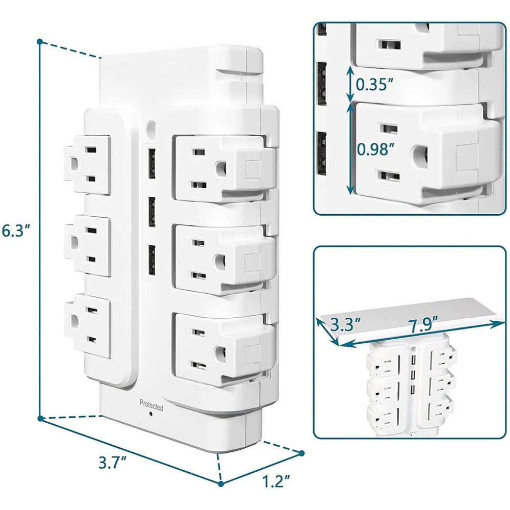 Power Strip Tower 6 Outlets 3 Usb with Removable Shelf Wall Mount for Home Office Image 2