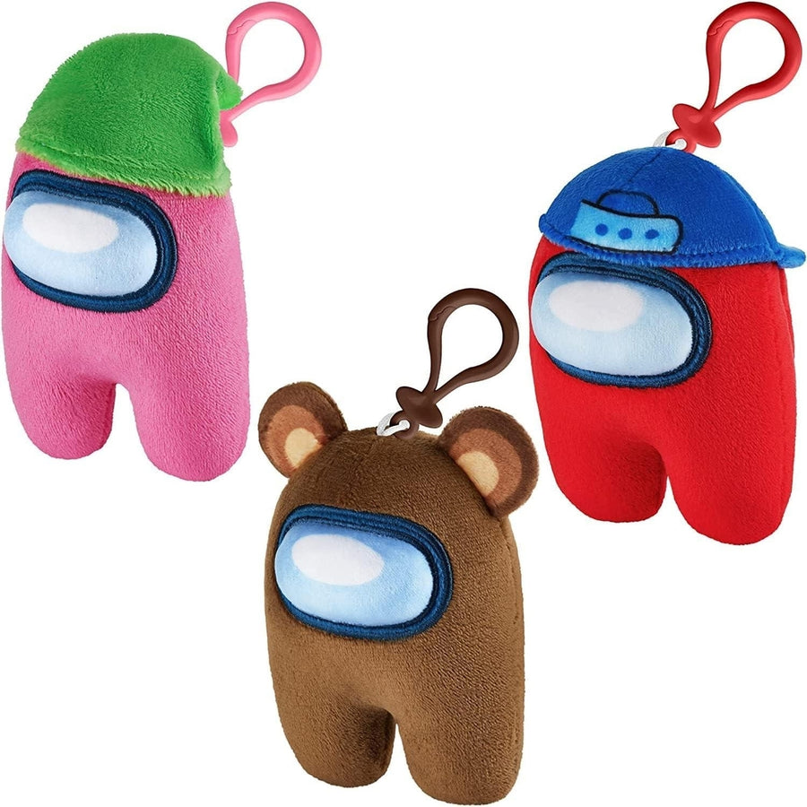 Among Us Crewmates Mini Plush 3pk Backpack Charm Party Favor Pink Red Brown PMI International Image 1