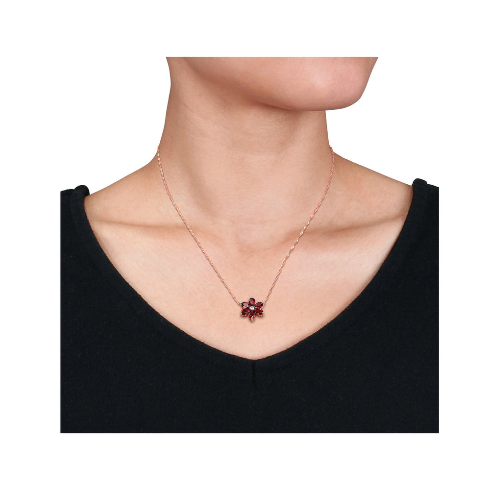 3.00 Carat (ctw) Garnet Flower Pendant Necklace in 10K Rose Gold with Chain Image 2