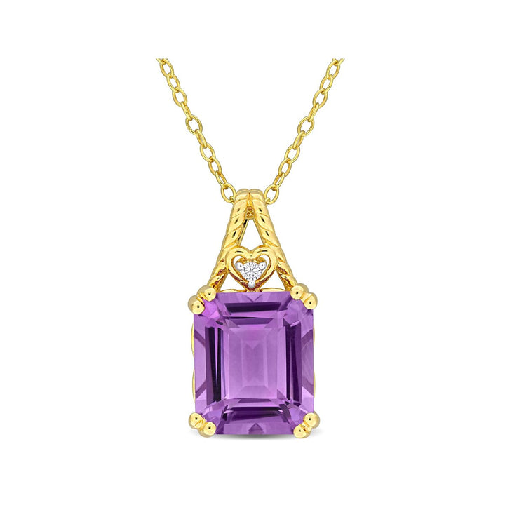 5.00 Carat (ctw) Amethyst Octagon Pendant Necklace in Yellow Sterling Silver with Chain Image 1