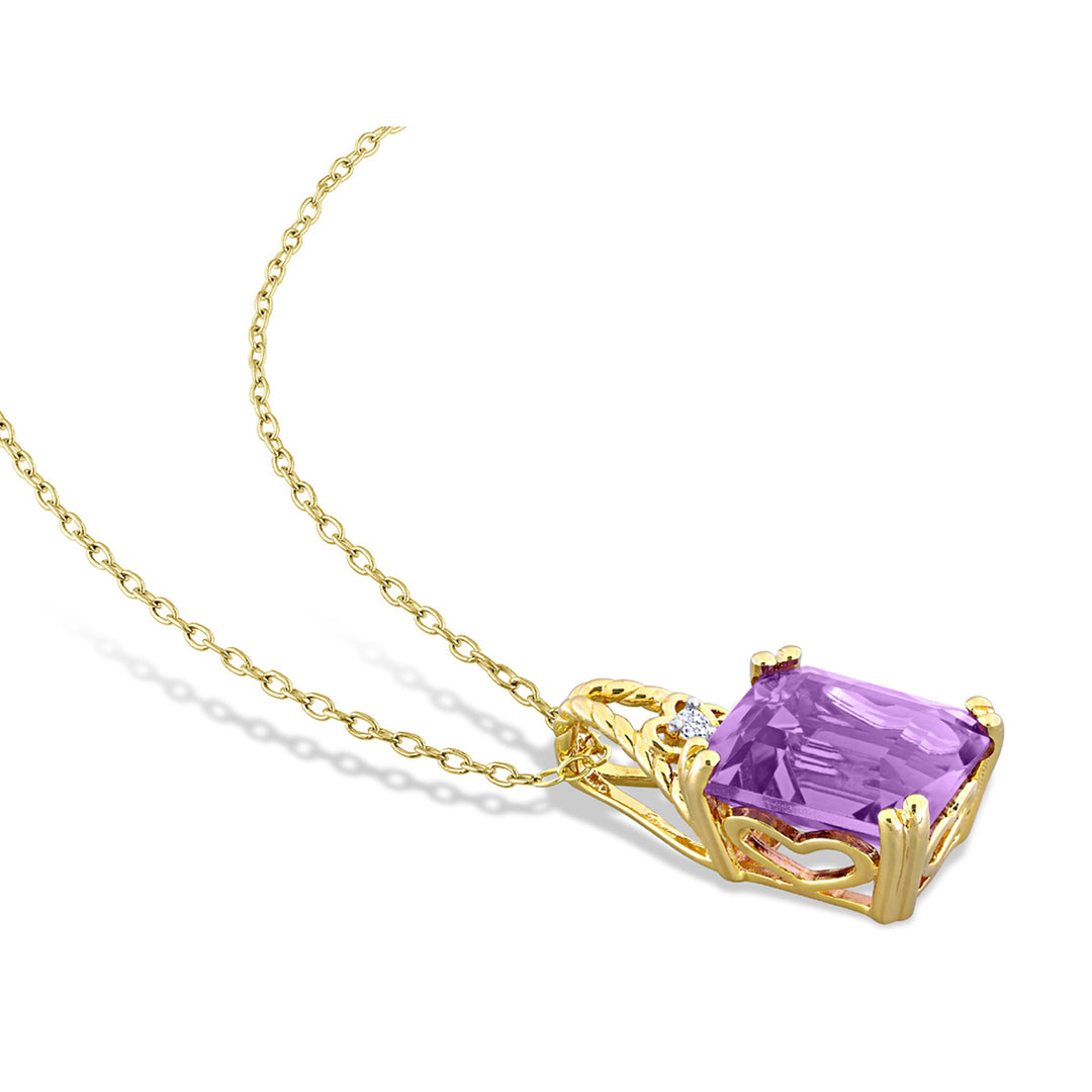 5.00 Carat (ctw) Amethyst Octagon Pendant Necklace in Yellow Sterling Silver with Chain Image 3