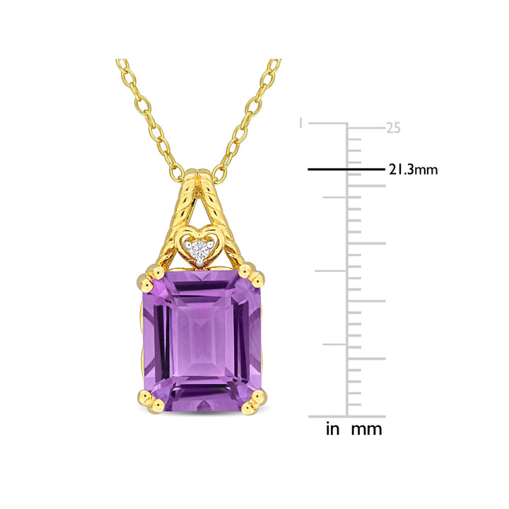 5.00 Carat (ctw) Amethyst Octagon Pendant Necklace in Yellow Sterling Silver with Chain Image 4