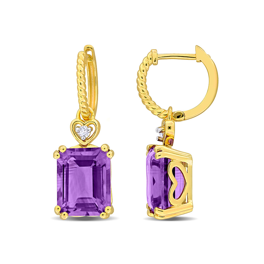 6.40 Carat (ctw) Amethyst Dangle Earrings in Yellow Plated Sterling Image 1