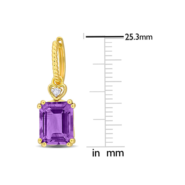 6.40 Carat (ctw) Amethyst Dangle Earrings in Yellow Plated Sterling Image 3