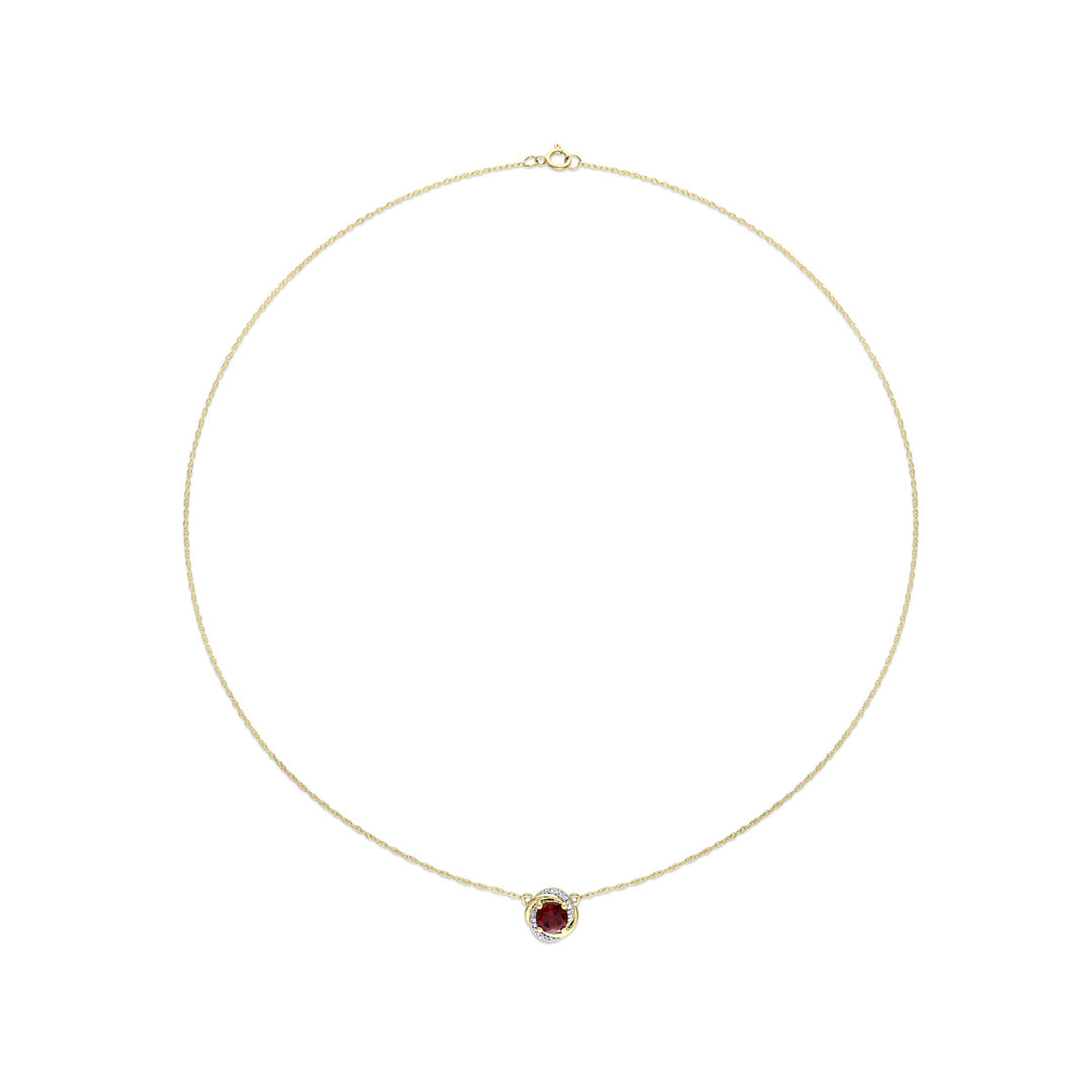 1.00 Carat (ctw) Garnet Swirl Pendant Necklace in 10K Yellow Gold with Chain and Diamonds Image 4