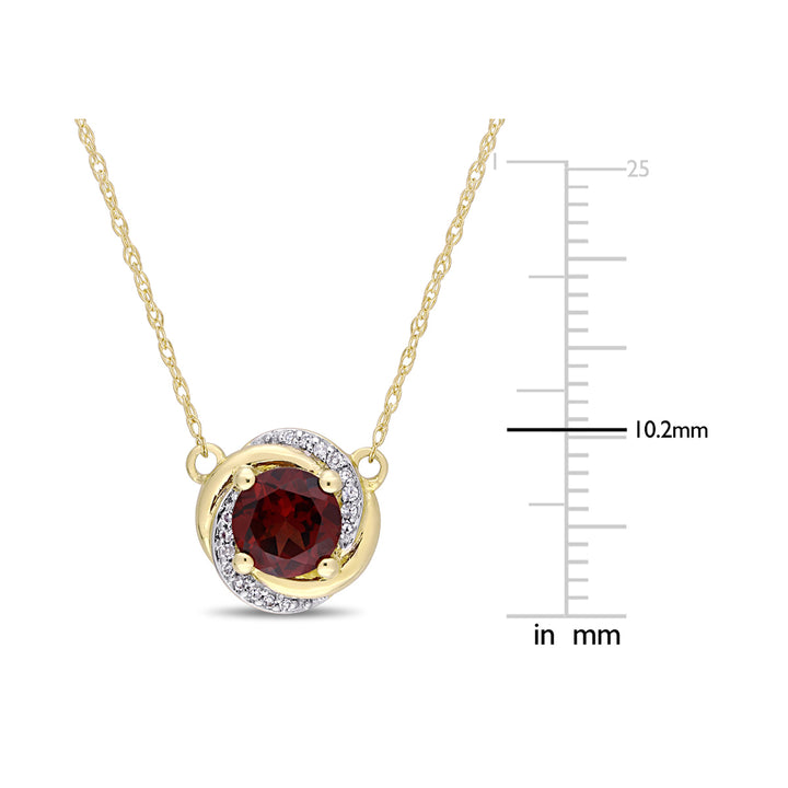 1.00 Carat (ctw) Garnet Swirl Pendant Necklace in 10K Yellow Gold with Chain and Diamonds Image 4