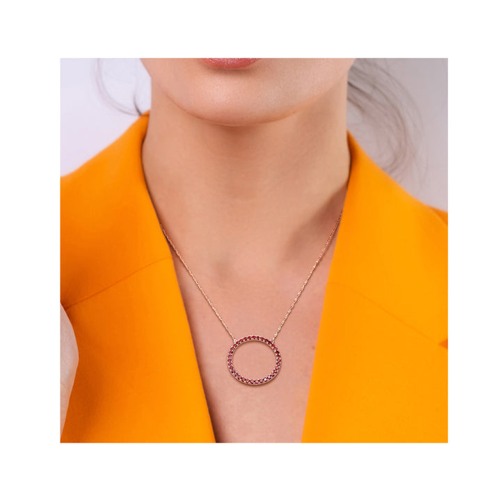 1.40 Carat (ctw) Garnet Circle Pendant Necklace in 10K Rose Gold with Chain Image 4