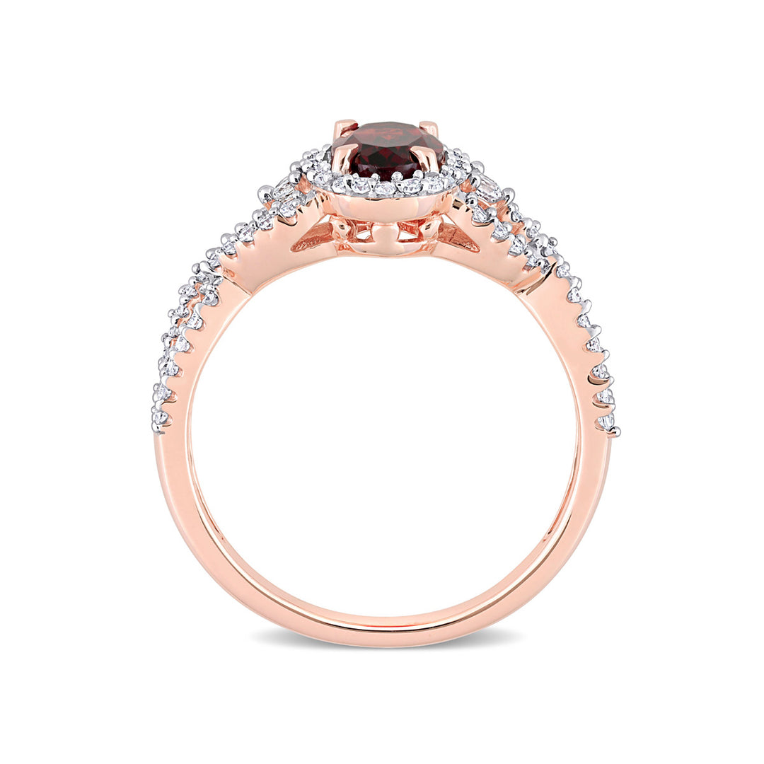 1.00 Carat (ctw) Garnet and White Sapphire Ring in 10K Rose Pink Gold Image 3