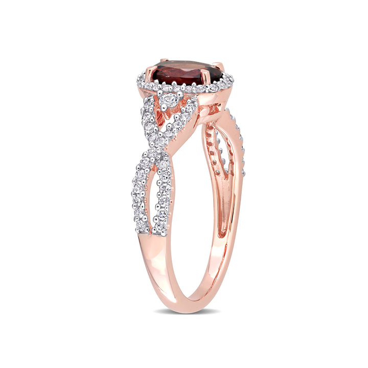 1.00 Carat (ctw) Garnet and White Sapphire Ring in 10K Rose Pink Gold Image 4
