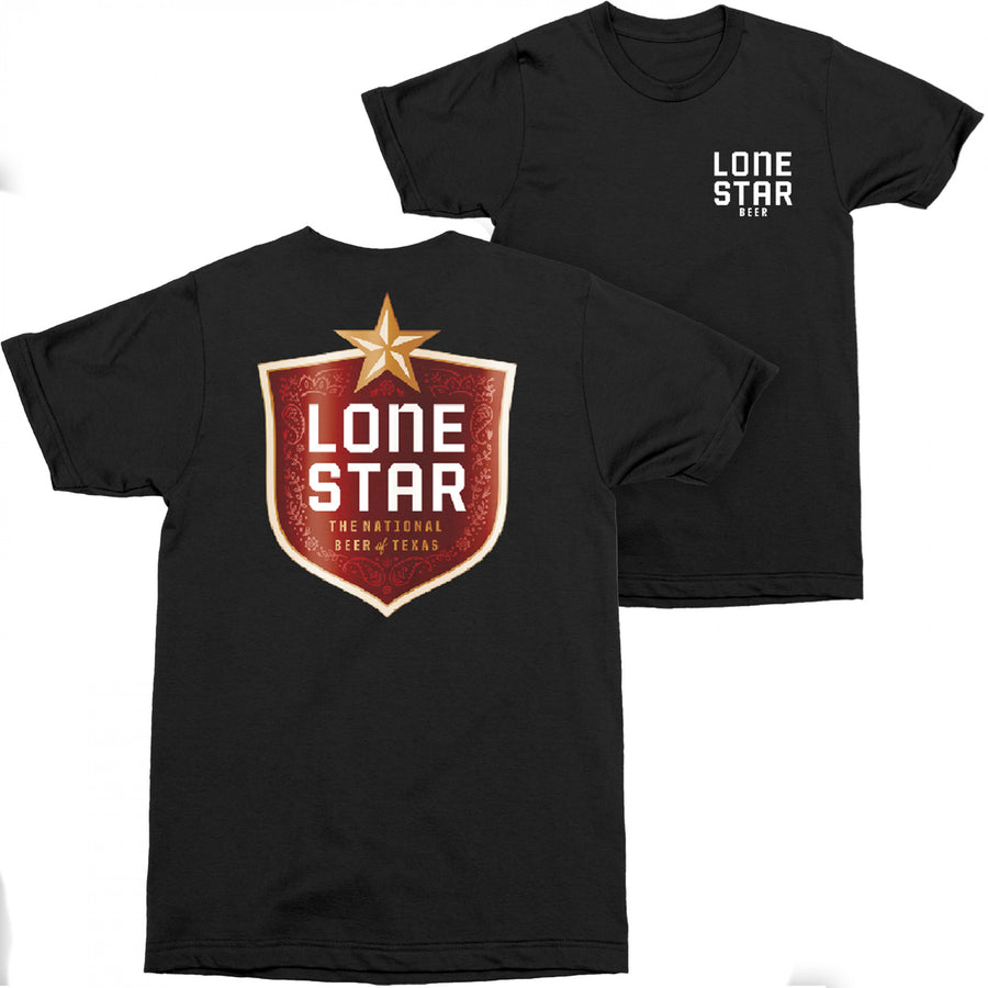 Lone Star Beer Badge Logo Front and Back Print T-Shirt Image 1