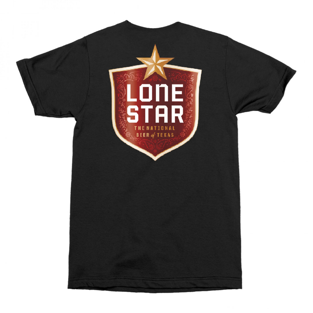 Lone Star Beer Badge Logo Front and Back Print T-Shirt Image 3