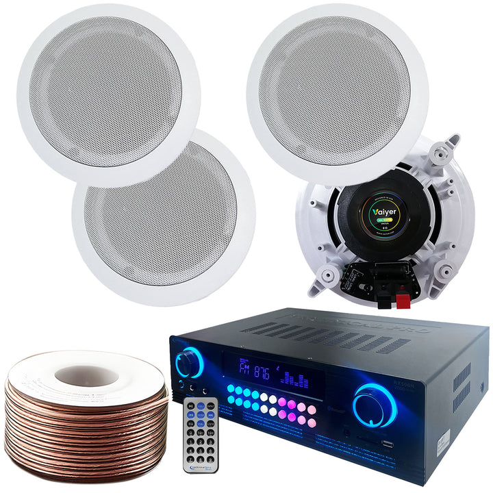 Technical Pro 2000W Bluetooth Amplifier with 4 In-Wall In-Ceiling Speakers Kit Image 1