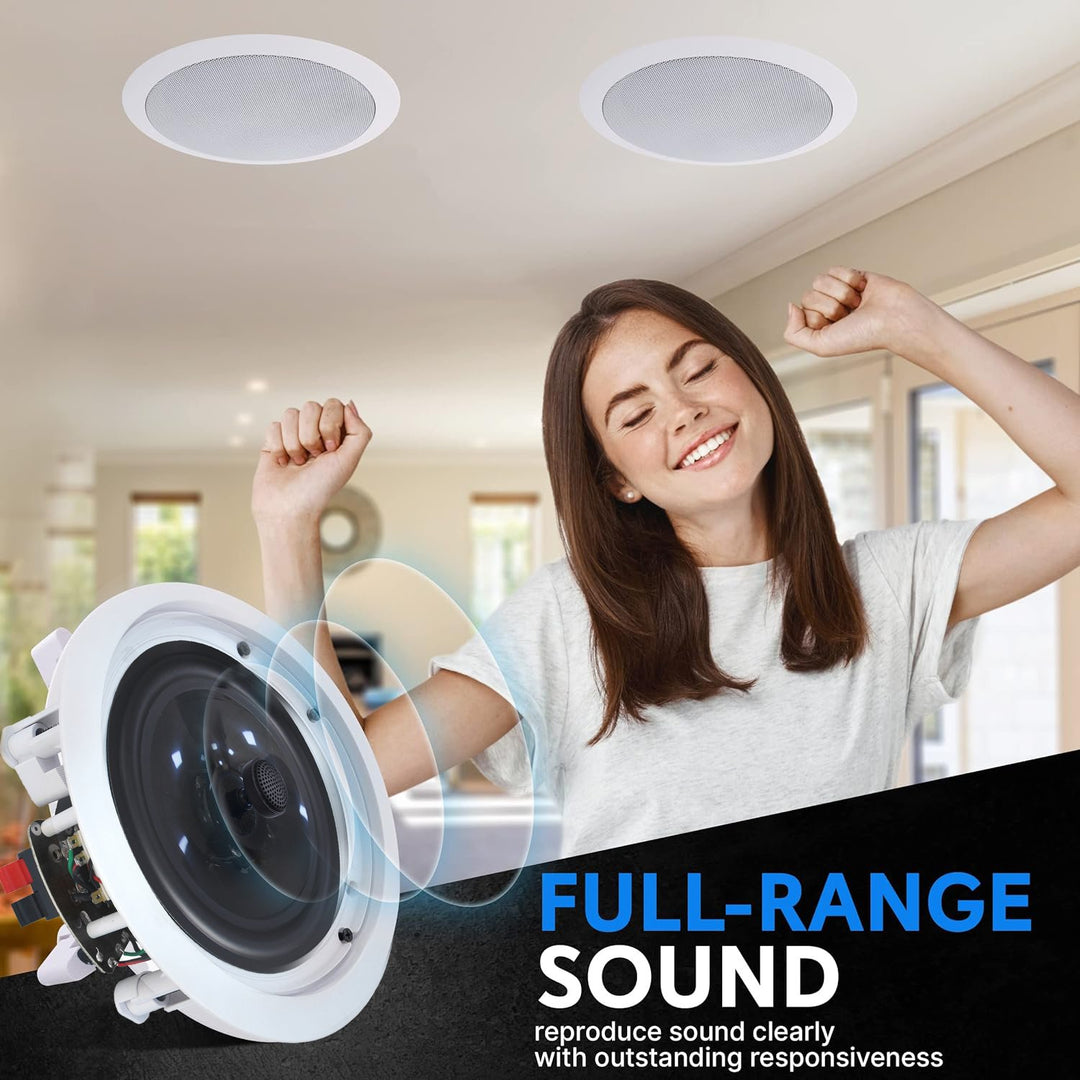 Home Theater System - 2000 W Bluetooth Amplifier w/ 6 QTY 6.5" Ceiling Speakers and 2 QTY 16 Gauge 100 ft. Speaker Zip Image 4