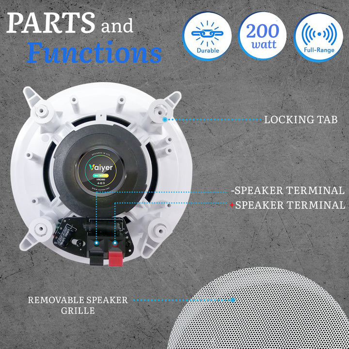 Home Theater System - 2000 W Bluetooth Amplifier w/ 6 QTY 6.5" Ceiling Speakers and 2 QTY 16 Gauge 100 ft. Speaker Zip Image 7