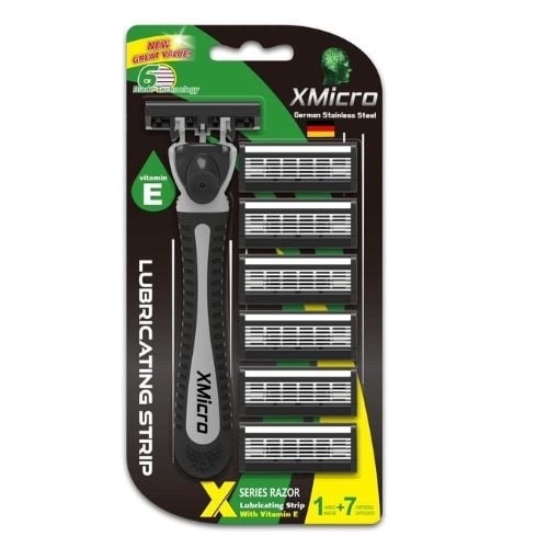 XMicro Razor 7 Blade Refills German Stainless Steel Vitamin E Lubricated Shave Image 3