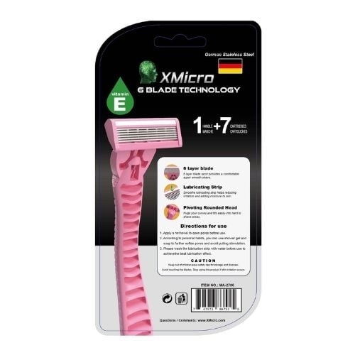 XMicro Pink Razors For Women 1 Razor 7 Blade Refills With German Stainless Steel Lubricated With Vitamin E Aloe For Image 3