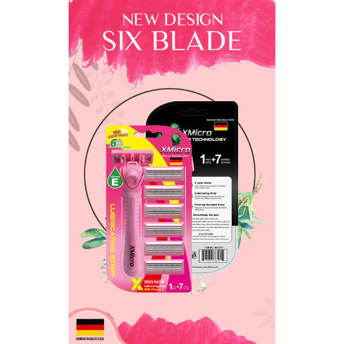 XMicro Pink Razors For Women 1 Razor 7 Blade Refills With German Stainless Steel Lubricated With Vitamin E Aloe For Image 9