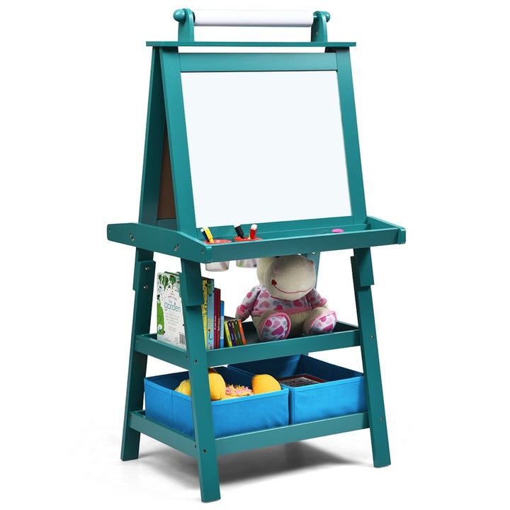 Costway 3 in 1 Double-Sided Wooden Kids Art Easel Whiteboard Image 1